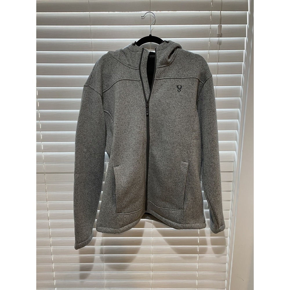 Stoic Mens Full‎ Zip Hoodie Gray Knit Sherpa Lined Jacket Medium Sweater Fleece